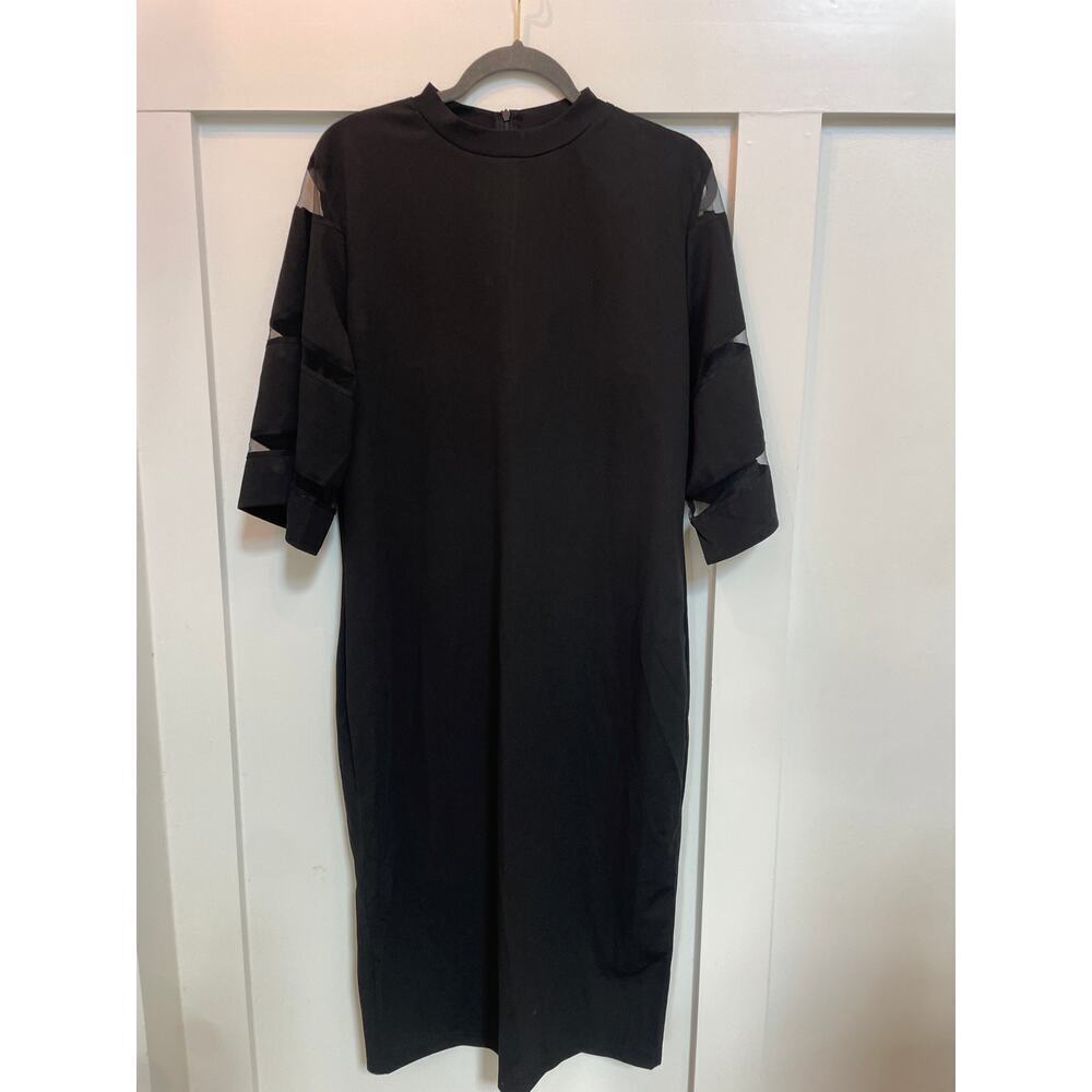 NWT Emery Rose High Neck Elegant Sheer Panel Sleeves Black Midi Gown,2XL